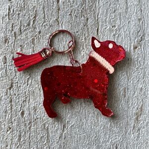 Sparkling Red French Bulldog Keychain with Tassel